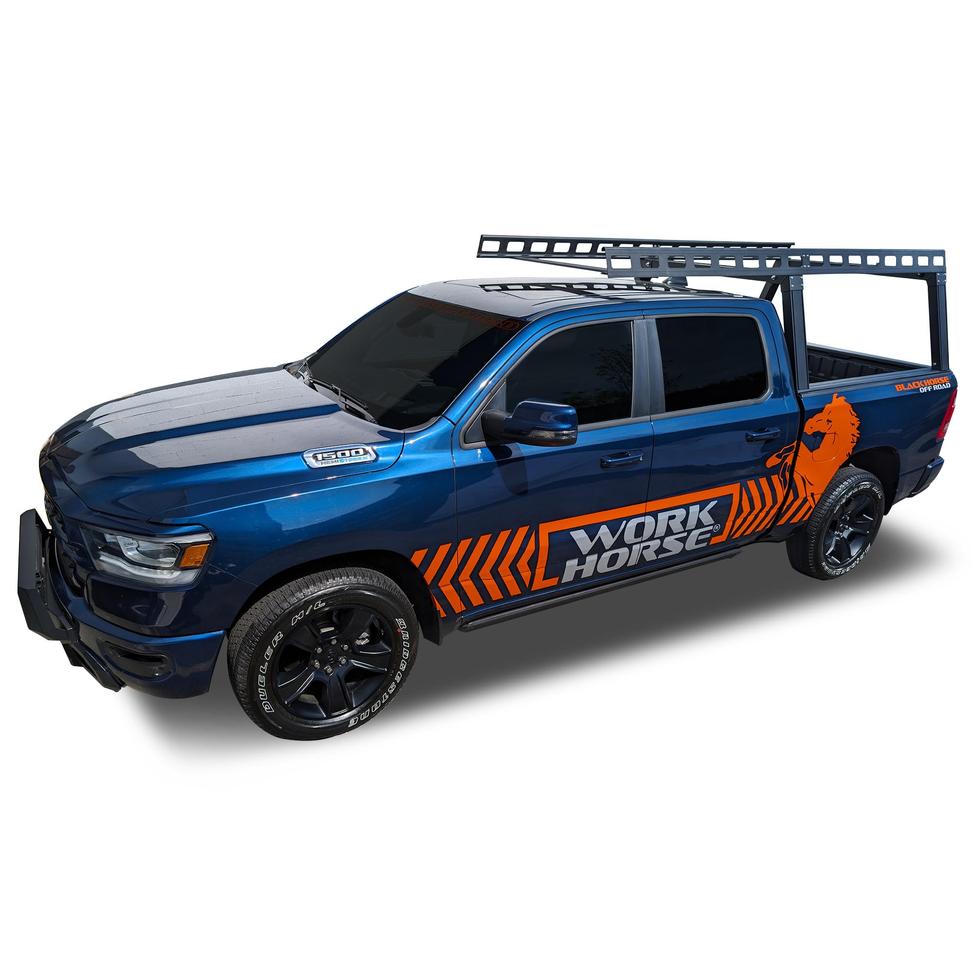 Heavy Duty Black Horse Ladder Rack Over Cab System 8' Bed Black Powder Coated Compatible with All 3/4-ton Trucks with 8ft Bed Length Not Compatible with tonneau covers-CSFRHD8B