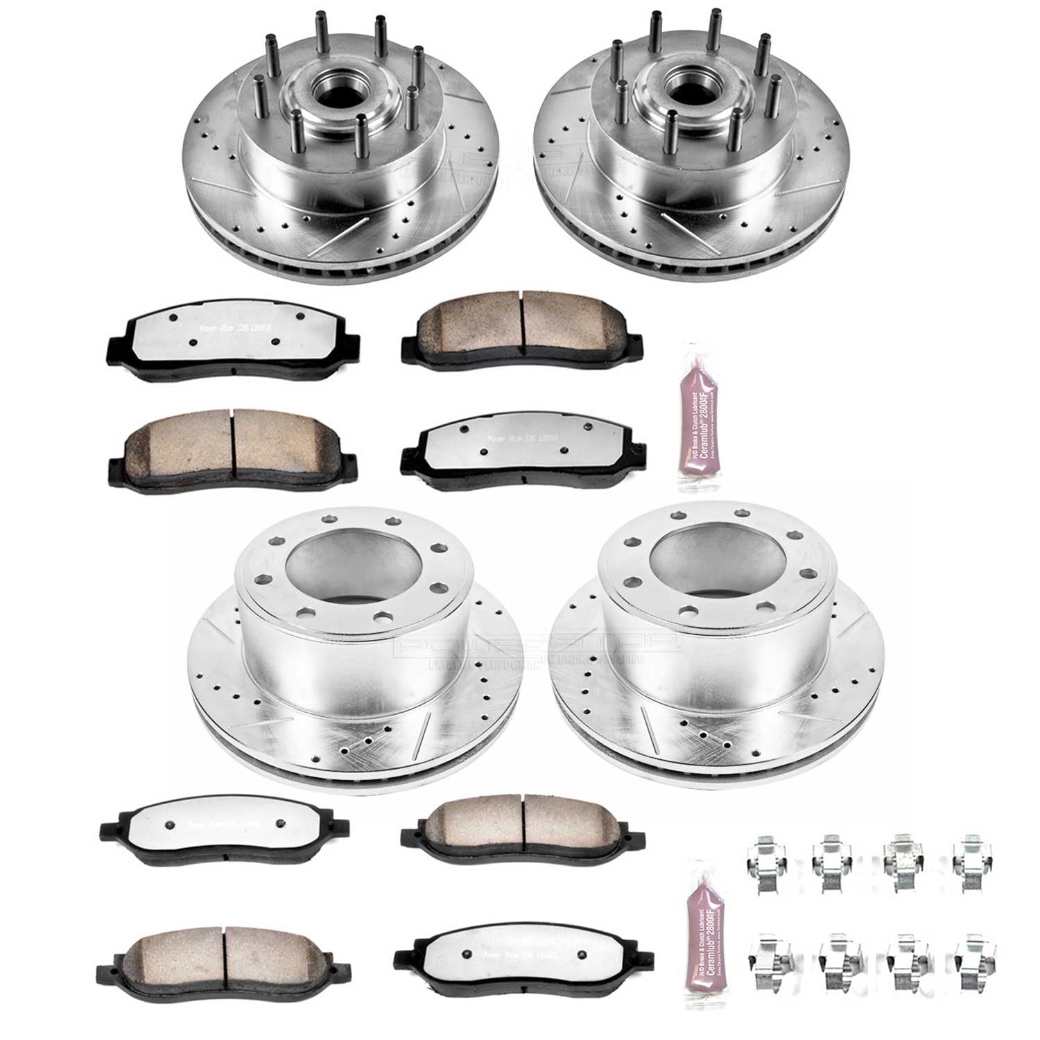 Power Stop K1797-36 Z36 Truck & Tow Front and Rear Brake Kit, Carbon Fiber Ceramic Brake Pads and Drilled/Slotted Brake Rotors For Ford F-250 Super Duty, Ford F-350 Super Duty [Model Specific]