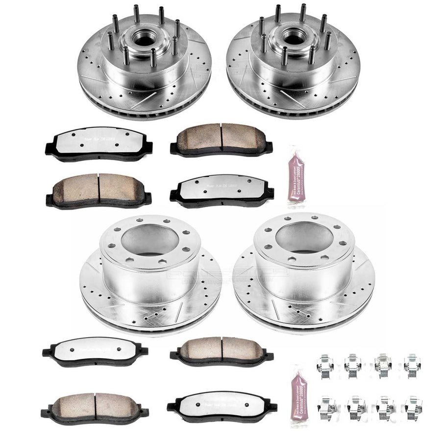 Power Stop K1797-36 Z36 Truck & Tow Front and Rear Brake Kit, Carbon Fiber Ceramic Brake Pads and Drilled/Slotted Brake Rotors For Ford F-250 Super Duty, Ford F-350 Super Duty [Model Specific]