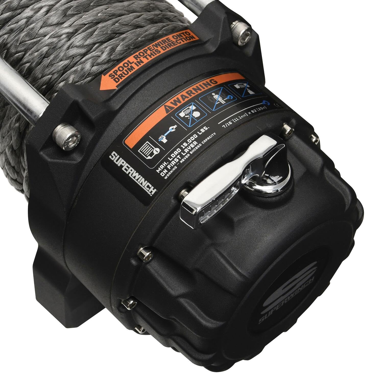 Tiger Shark SUPERWINCH, 15000 lb Capacity, Hawse Fairlead, 15/32 in x 78 ft Synthetic Rope, 12V, Kit