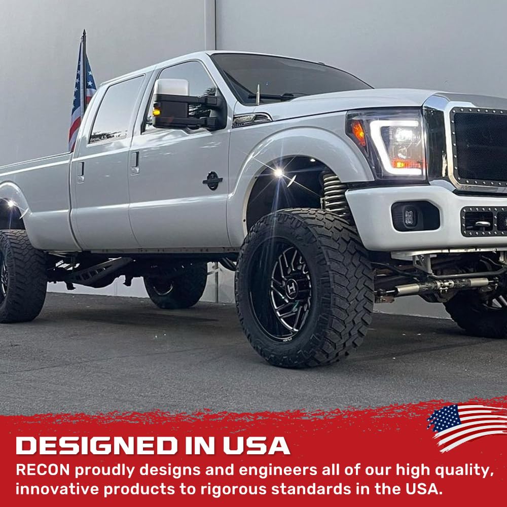RECON - Premium Projector Headlights Fits 2011-2016 Ford Super Duty (F250, F350, F450, F550) Ultra Bright OLED Halos, DRL (SMOKED LENS)
