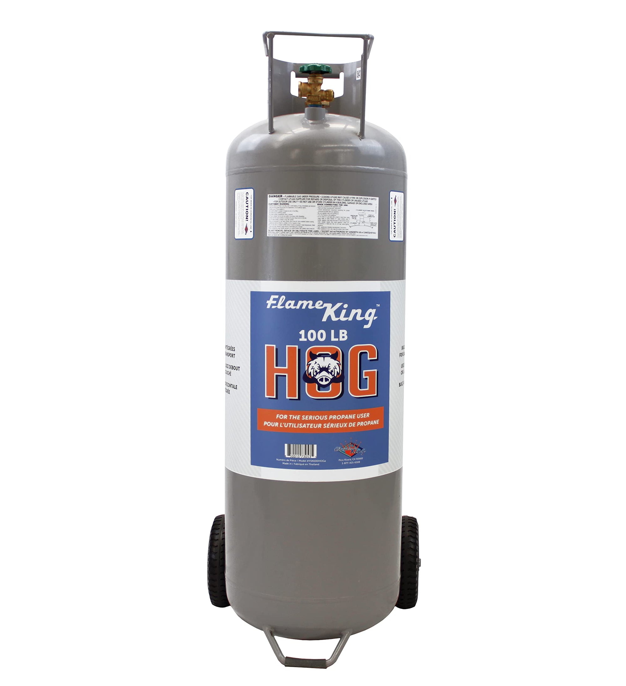 100LB Flame King Empty Propane Tank with Wheels, Horizontal & Vertical LP Cylinder with Built-in Gauge for Fire Tables, Fire Pits, Patio Heaters, Barbeques, Lunch Trucks, Weed Torches & Truck Campers