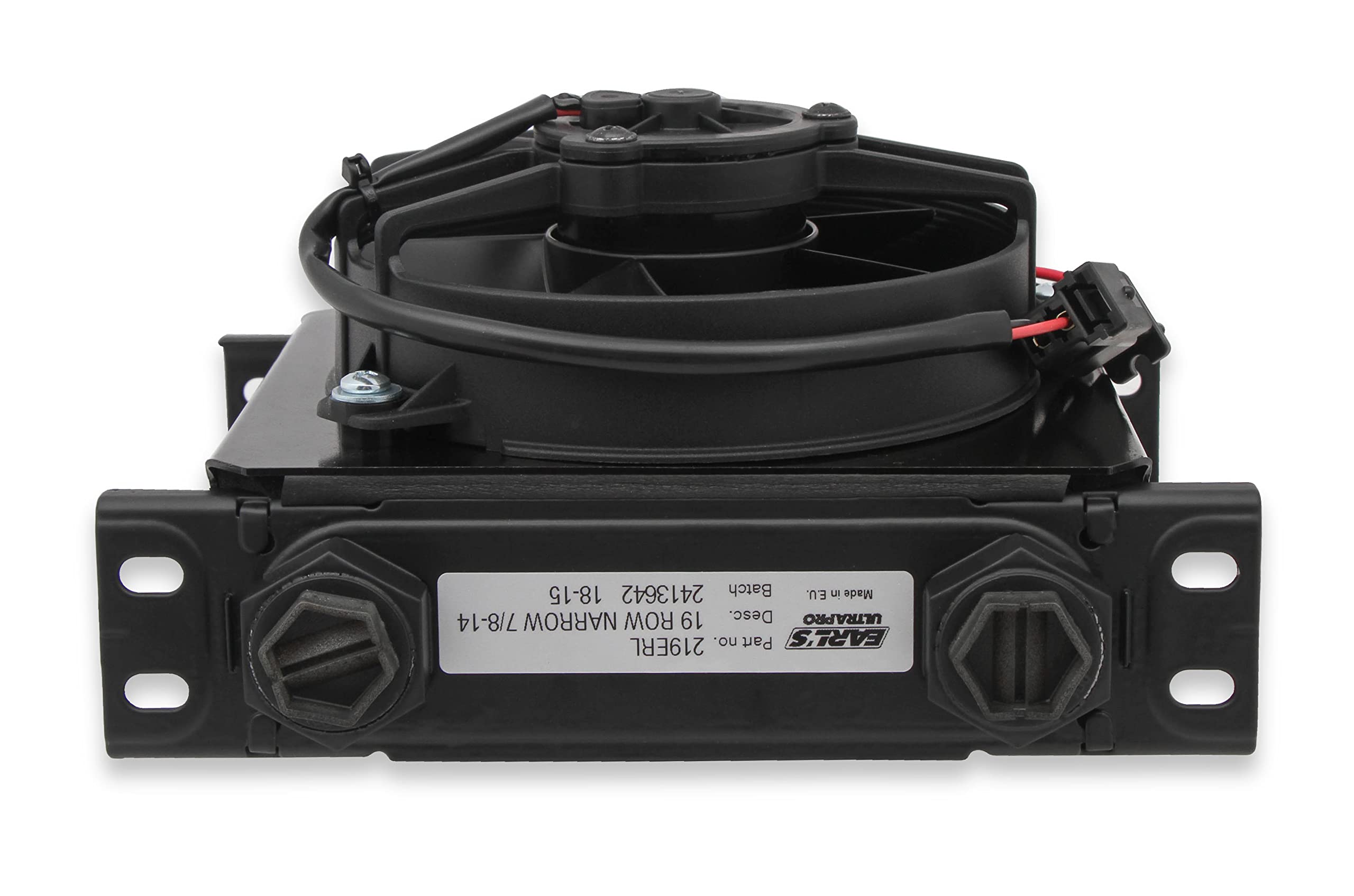 Earl's UltraPro Oil Cooler w/Fan Pack - Black - 19 Rows - 10 O-Ring Boss Female Ports - Narrow Cooler