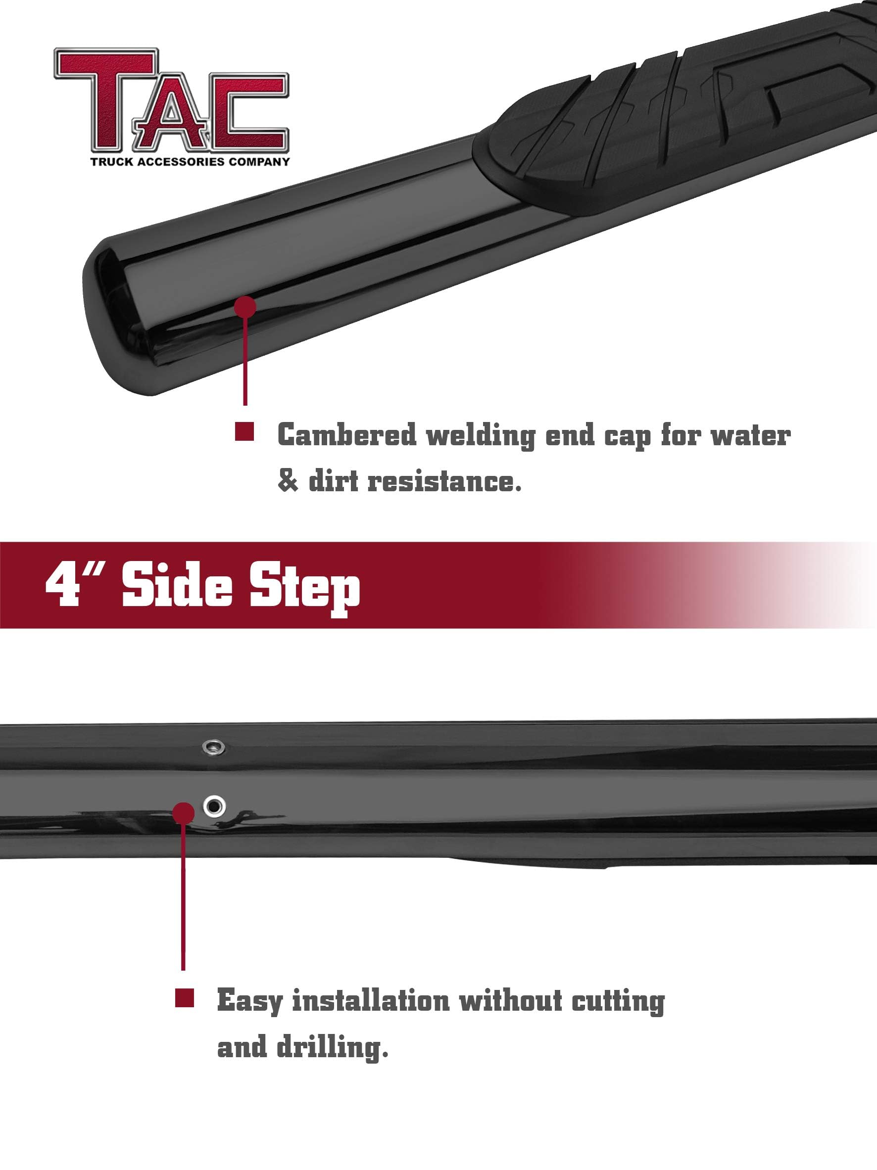 TAC Side Steps for Dodge Ram 1500 Crew Cab 2009-2018 / 2500 / 3500 / 4500 / 5500 Crew Cab Truck Pickup 4" Oval Black Side Bars Nerf Bars Running Boards