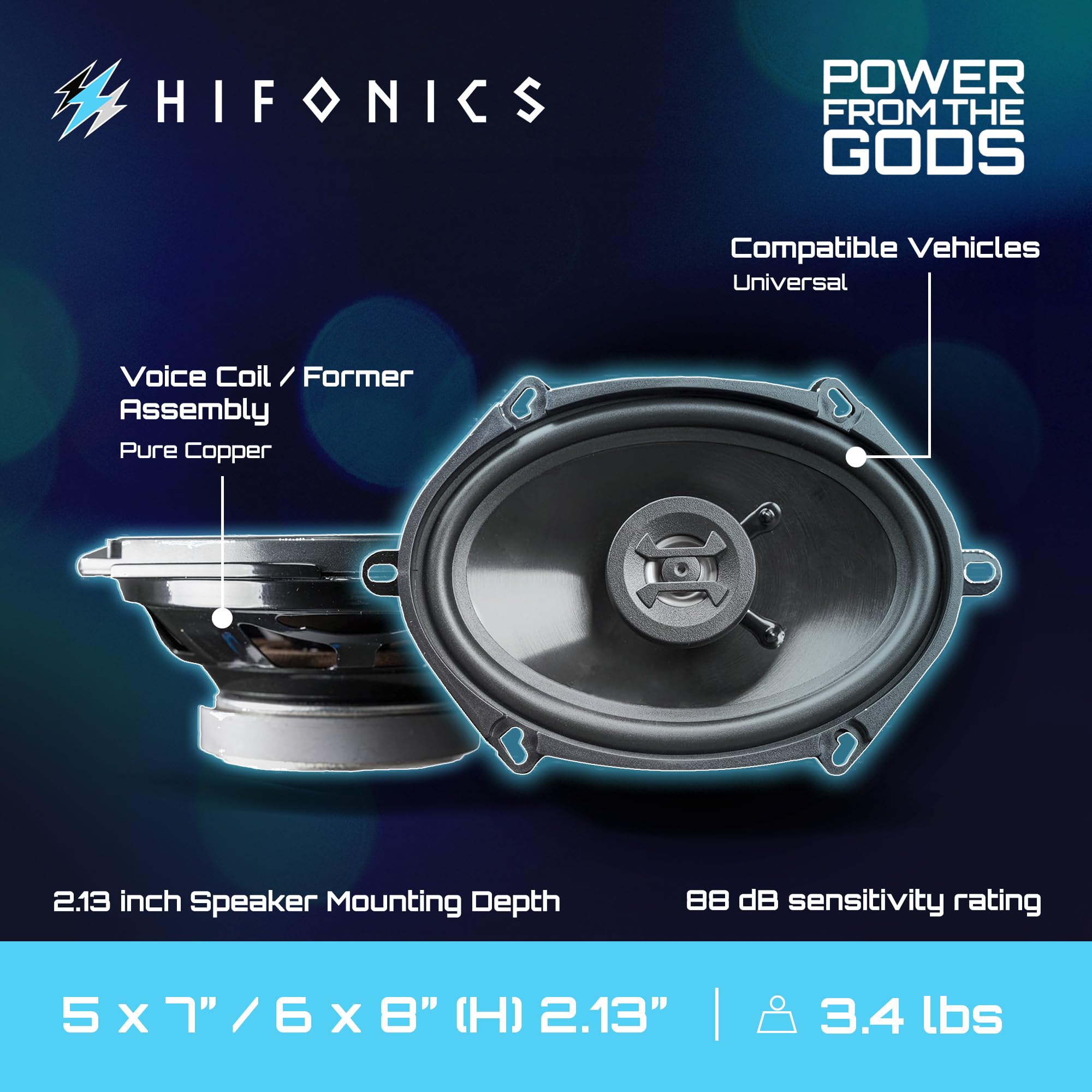 Hifonics ZS5768CX Zeus 5x7/6x8" 2 Way 250W Car Audio Coaxial Speakers with Mylar Dome Tweeter and Alpha Cellulose Poly Woofers, Pair
