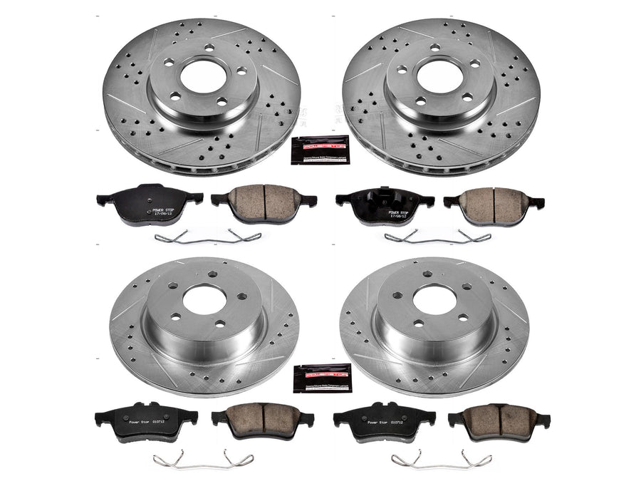 Power Stop K6397 Z23 Carbon Fiber Brake Pads Front and Rear with Drilled & Slotted Brake Rotors Kit For Ford C-Max 2013-2018 [Model Specific]