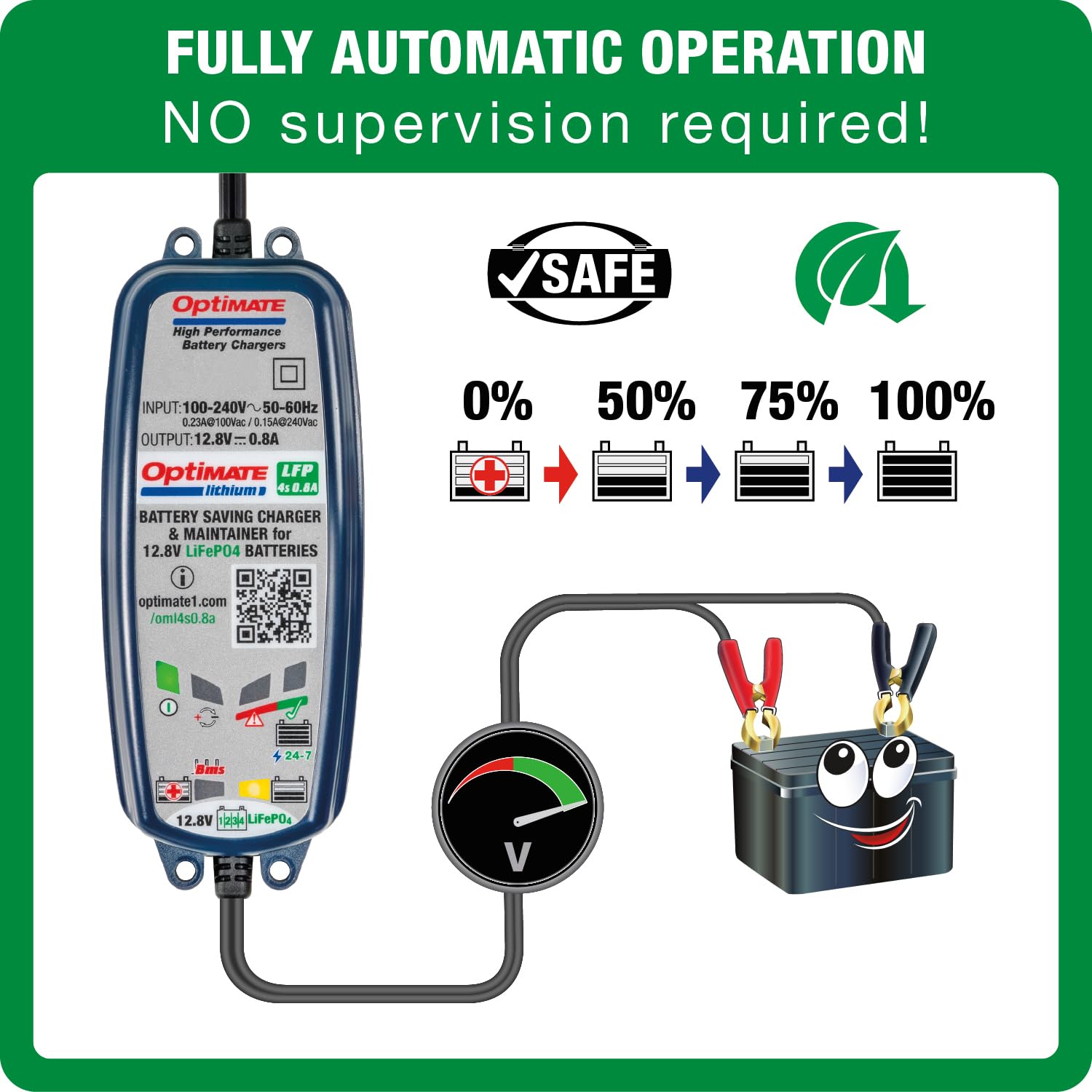 OptiMATE 0.8A Lithium 4s, TM-471, 12.8V 8-step sealed battery saving charger & maintainer