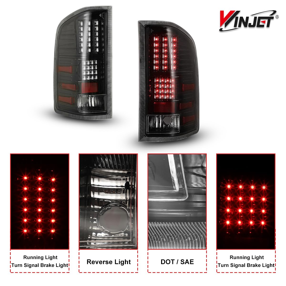 LED Taillights Winjet for [2007-2013 Chevy Silverado 1500] [2007 2008 2009 2010 2011 2012 2013 2014 Silverado 2500/3500] Rear Lamps Driver and Passenger Side Clear