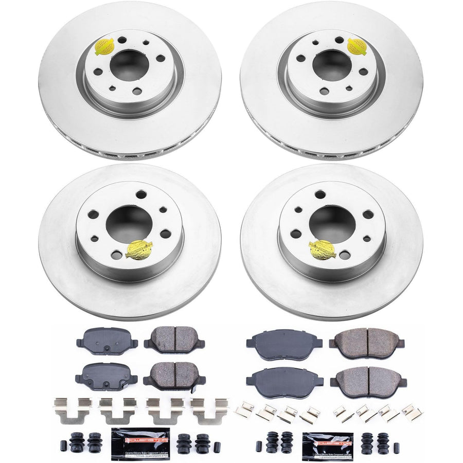 Power Stop CRK6427 Brake Rotor Coated and Ceramic Brake Pads- Front & Rear For Fiat 500 2012-2019 [Model Specific]