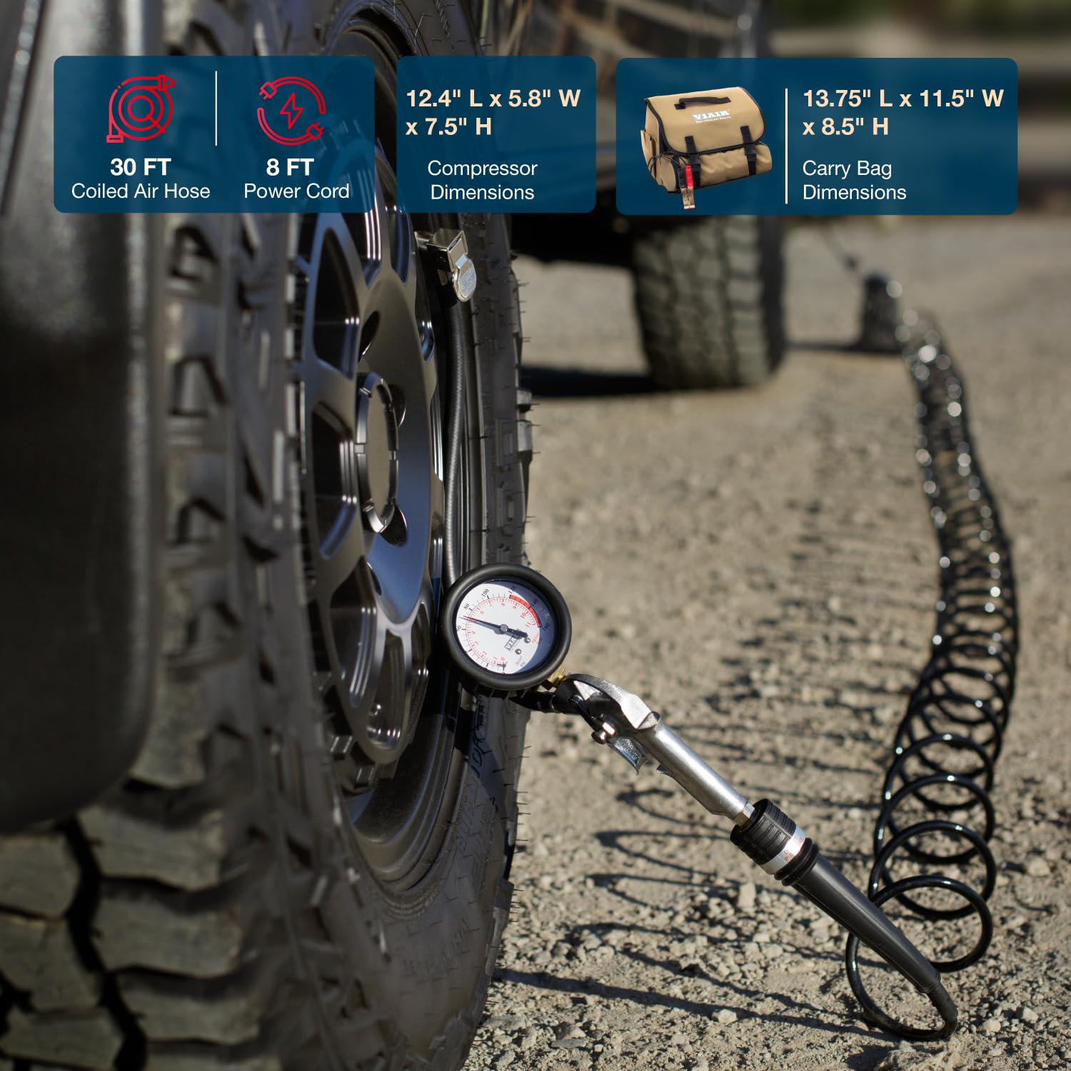 450P/45043 VIAIR Automatic Portable Compressor, Tire Inflator Kit, Air Compressor for Truck, Jeep, SUV, and Car Tires, Portable Air Pump Kit, Car Accessories, 100% Duty Cycle, 150 PSI/1.80 CFM, Silver