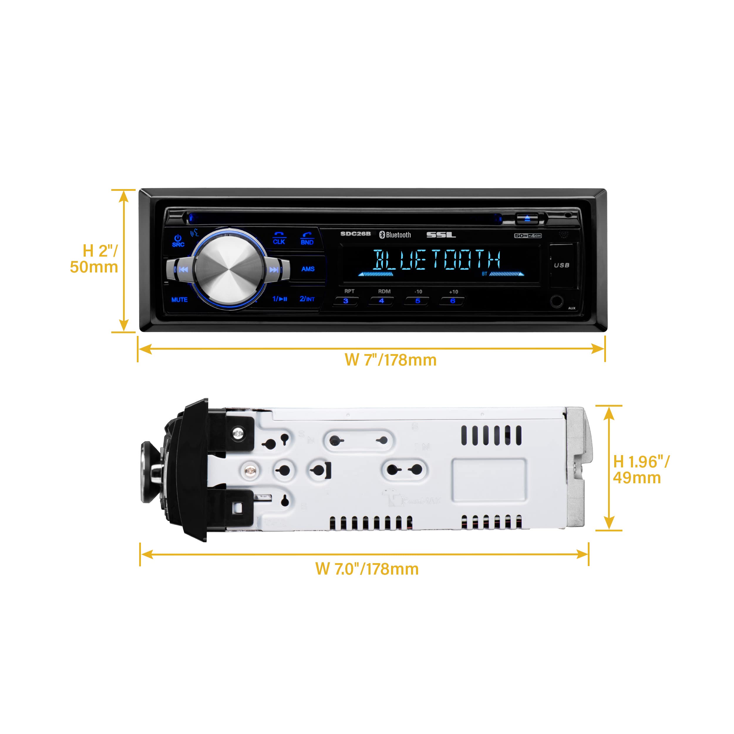 SDC26B Sound Storm Laboratories Car Stereo - Single Din, Bluetooth Audio and Hands-Free Calling, Built-in Microphone, MP3 Player, CD, USB Port, AUX Input, AM/FM Radio Receiver, Wireless Remote Control