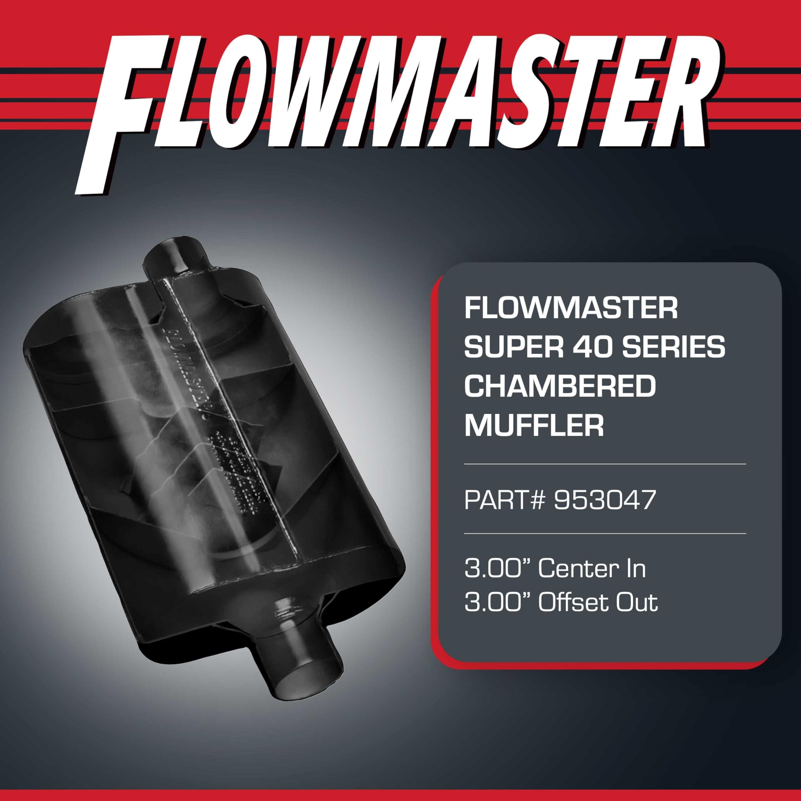 Flowmaster Super 40 Series Muffler Chambered - 3.0” Center In/Offset Out - Aggressive Sound - Aluminized Steel - Perfect for Muscle Cars, Lifted Trucks, Street Rods, and High-Torque Builds (953047)