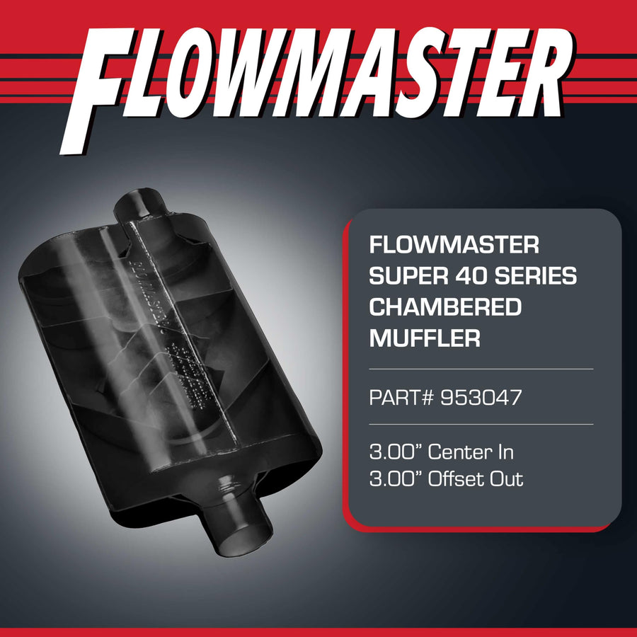 Flowmaster Super 40 Series Muffler Chambered - 3.0” Center In/Offset Out - Aggressive Sound - Aluminized Steel - Perfect for Muscle Cars, Lifted Trucks, Street Rods, and High-Torque Builds (953047)