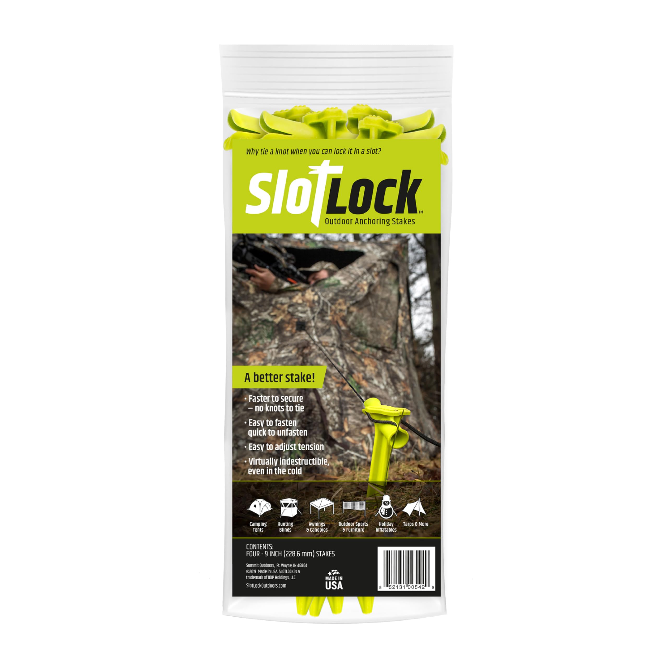 SlotLock 9-inch anchoring kit with SlotLock Technology, The Perfect Stake for Landscaping, inflatables, Tents, Lawn, and Ground Blinds 4-Pack, Black (SL9-4B) Spike