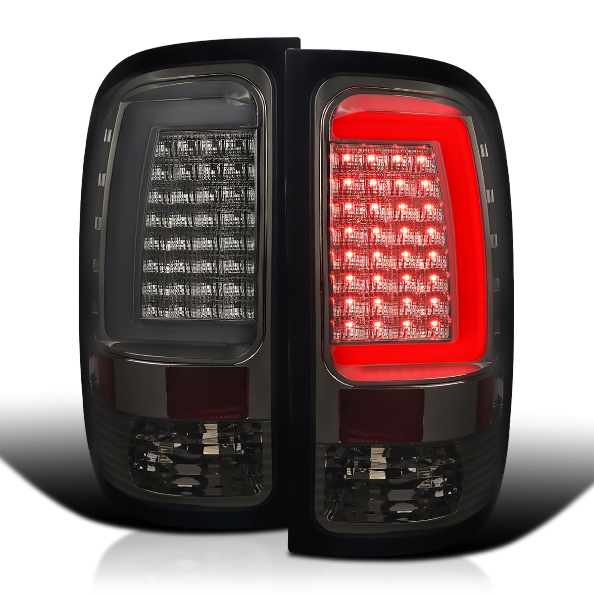 Smoke LED Tail Lights SPEC-D TUNING w/White LED Light Bar Compatible with 2007-2013 GMC Sierra 1500, 2007-2014 GMC Sierra 2500HD/3500HD, Left + Right Pair Assembly