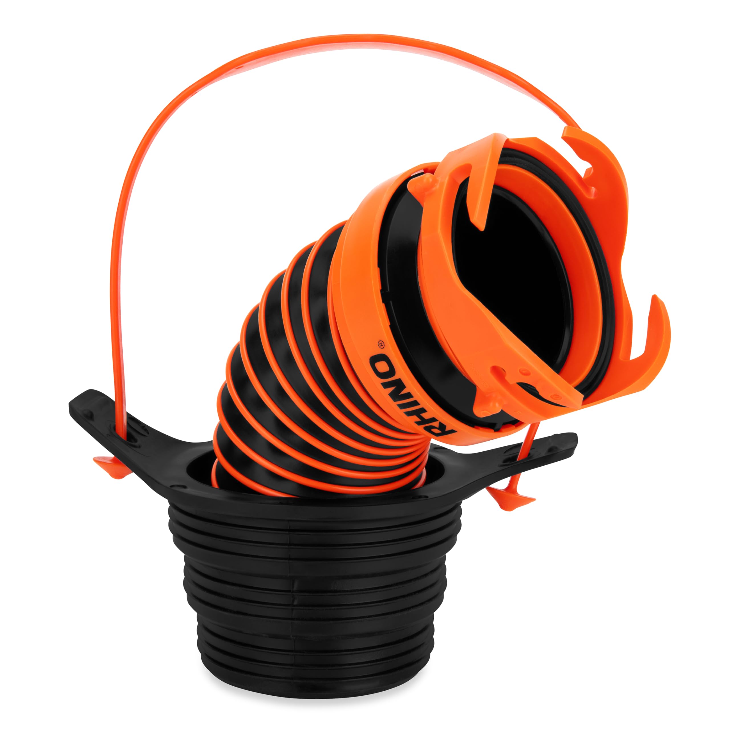 Camco 3-in-1 Flexible RV Sewer Hose Adapter & Drain Seal - Easily Connect Your Camper Sewer Hose to 3, 3 1/2, or 4 inch Inlets Even with Damaged Threads - Features RhinoExtreme Hose and Handle (39319)
