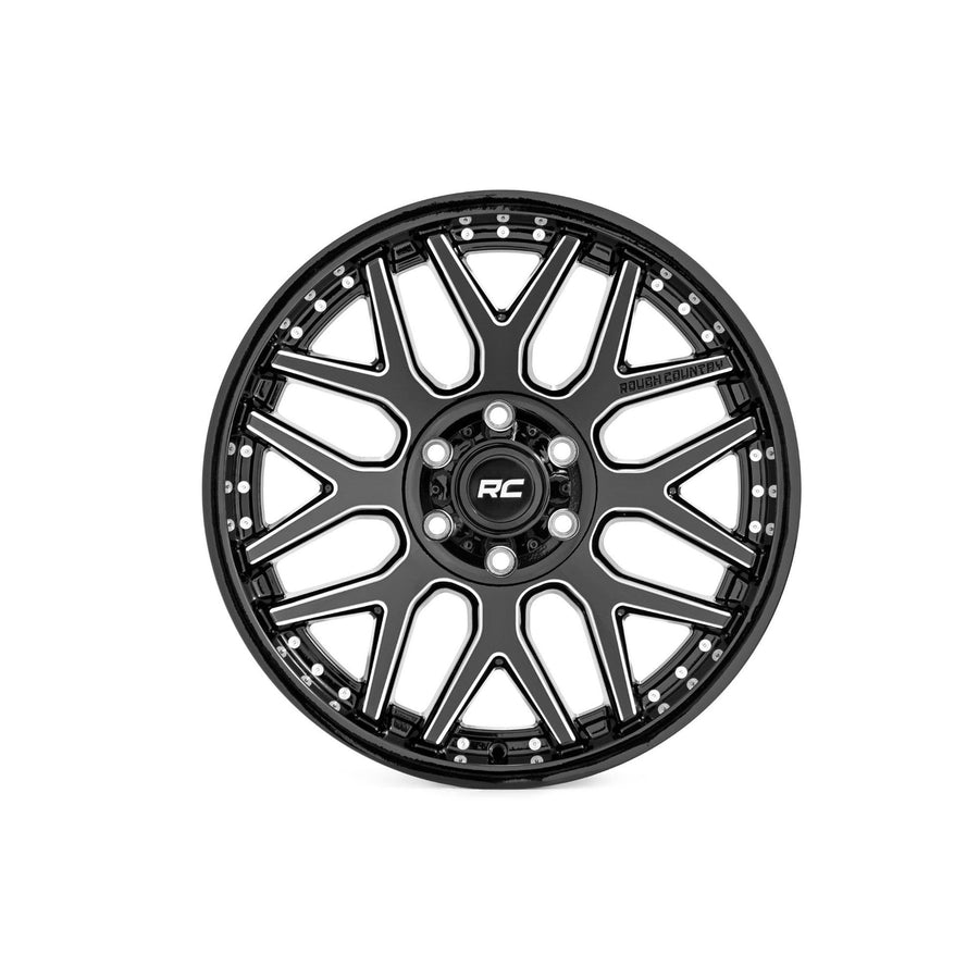 20x10 Rough Country One-Piece 95 Series | 5x5 | -19mm Offset-95201018M Gloss Black Wheel with Machined (20 x 10. inches /5 x 5 inches, -19 mm Offset)
