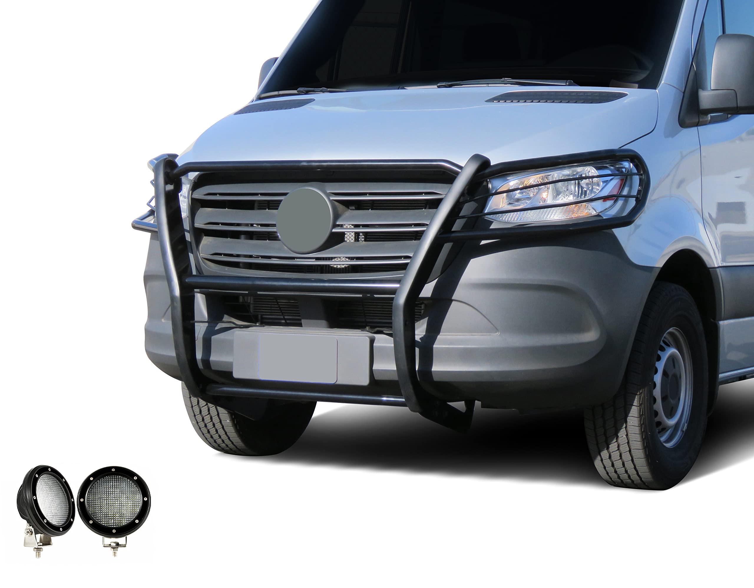 Bumper Guard Modular Black Horse Grille brush Come W/ Pair of 5.3"LED Light Compatible with 19-25-benz Sprinter 1500/2500/3500/3500XD|19-25 Freightliner Sprinter 1500/2500/3500/3500XD-17D503MA-PLFB