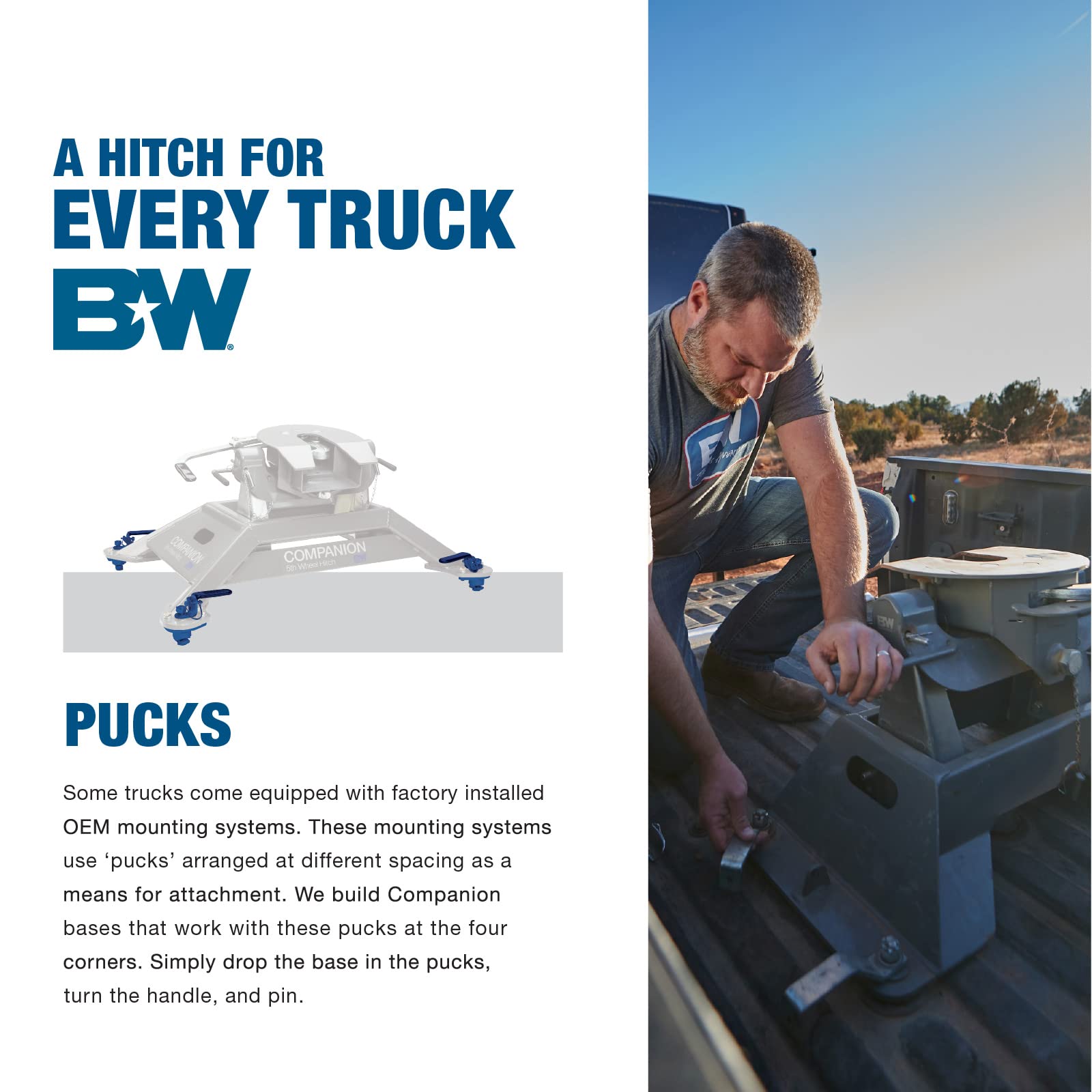 20K Companion OEM Fifth Wheel Hitch B&W Trailer Hitches - Compatible with 2016-2019 Chevrolet/GM OEM Puck System - RVK3700