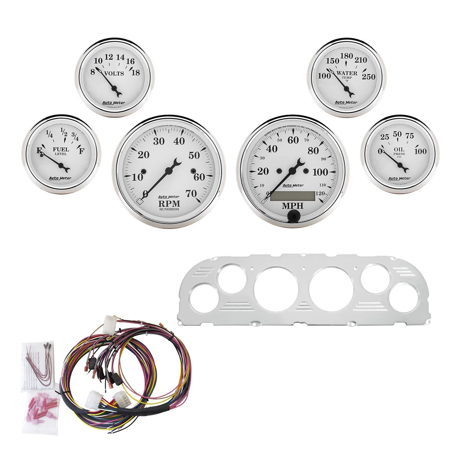 Gauge Kit AutoMeter 7047-OTW, 6 Pc, Chevy Truck 60-63, Tach/Mph/Fuel/Oilp/Wtmp/Volt, OTW