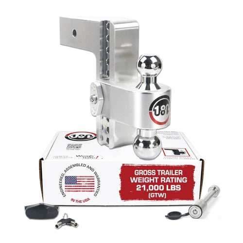 Weigh Safe Adjustable Trailer Hitch - 180-Degree Trailer Hitch for Towing - Compatible with 3" Receivers - 8" Drop, Chrome-Plated Tow Balls, 21,000 GTW, 2-Piece Lock Set