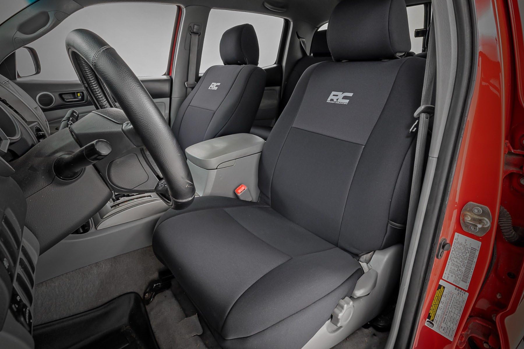 Rough Country Neoprene Seat Covers for Tacoma Toyota (2005-2015) Crew Cab w/No Folding Passenger Seat - Waterproof & UV Resistant, Foam Padded, Front & Rear Seat Cover Set
