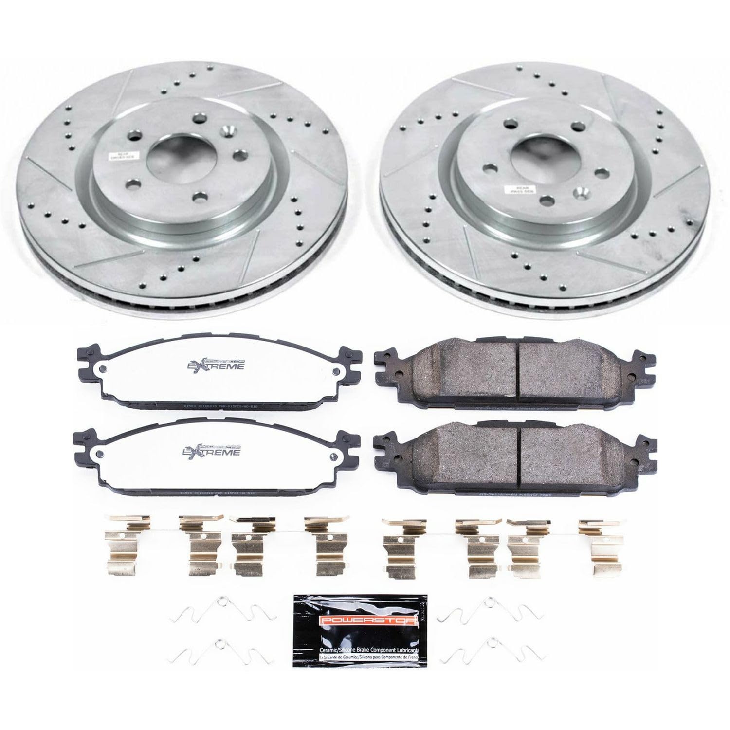 Power Stop Front Brake Kit For 2011 2012 2013 2014 2015 2016 2017 2018 2019 Explorer Ford - Truck & Tow Carbon Fiber Ceramic Brake Pads & Drilled and Slotted Rotors Replacement, K5583-36