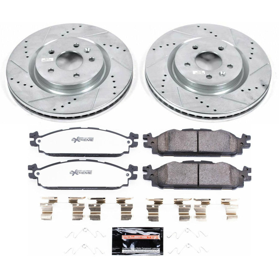 Power Stop Front Brake Kit For 2011 2012 2013 2014 2015 2016 2017 2018 2019 Explorer Ford - Truck & Tow Carbon Fiber Ceramic Brake Pads & Drilled and Slotted Rotors Replacement, K5583-36