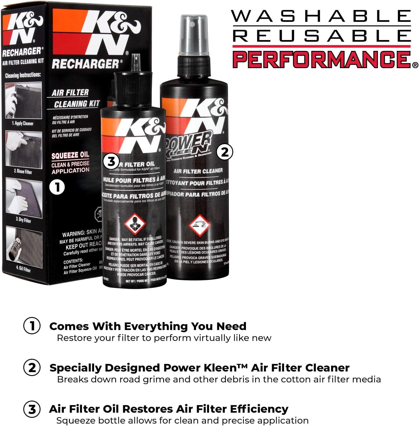 K&N Cleaning Kit Air Filter: Squeeze Bottle Filter Cleaner and Black Oil Kit; Restores Engine Air Filter Performance; Service Kit-99-5050BK