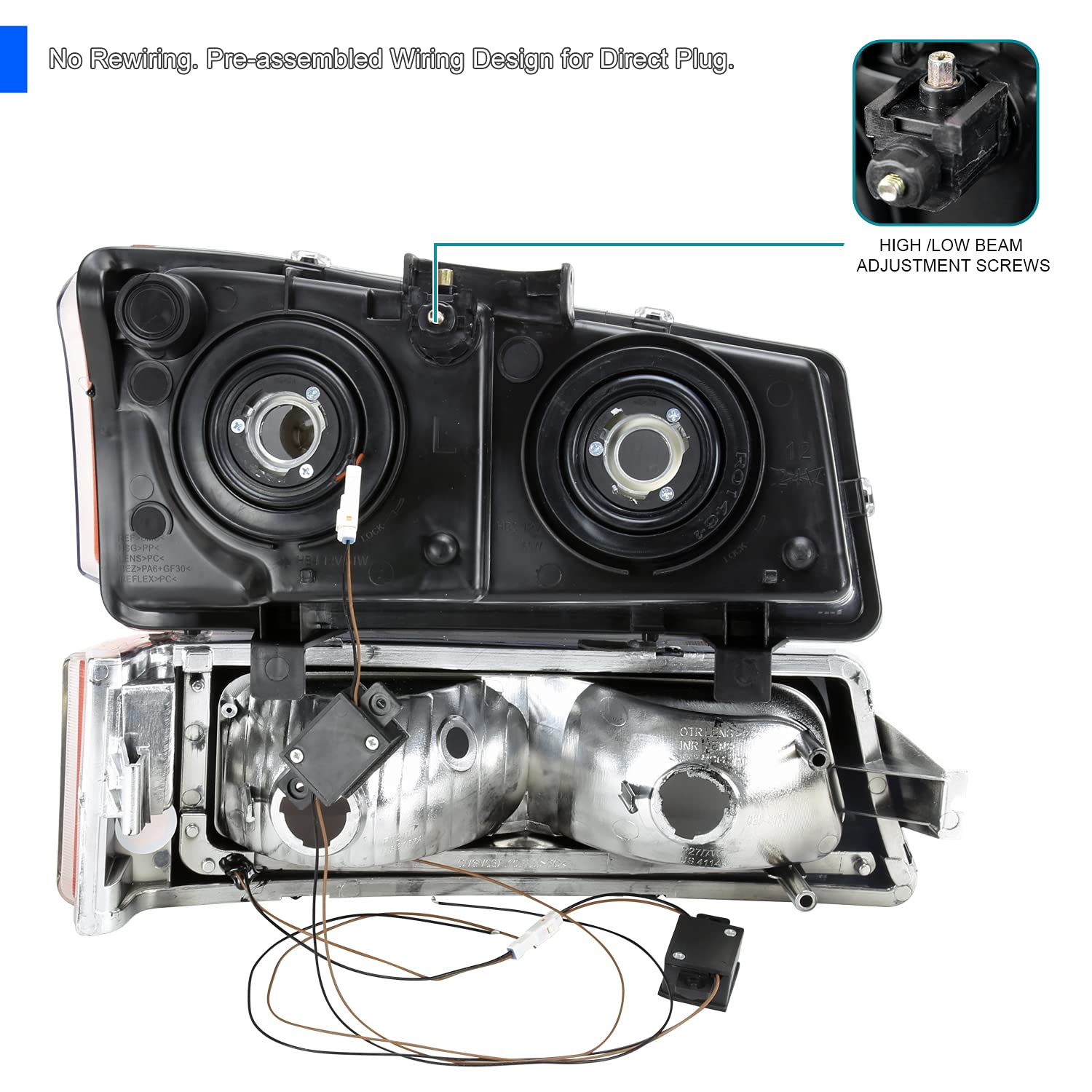 Chrome Headlights SPEC-D TUNING w/LED Light Bar Compatible with 2003-2007 Chevy Silverado 1500 2500 2002-2006 Avalanche, Left + Right Pair Headlamps Assembly