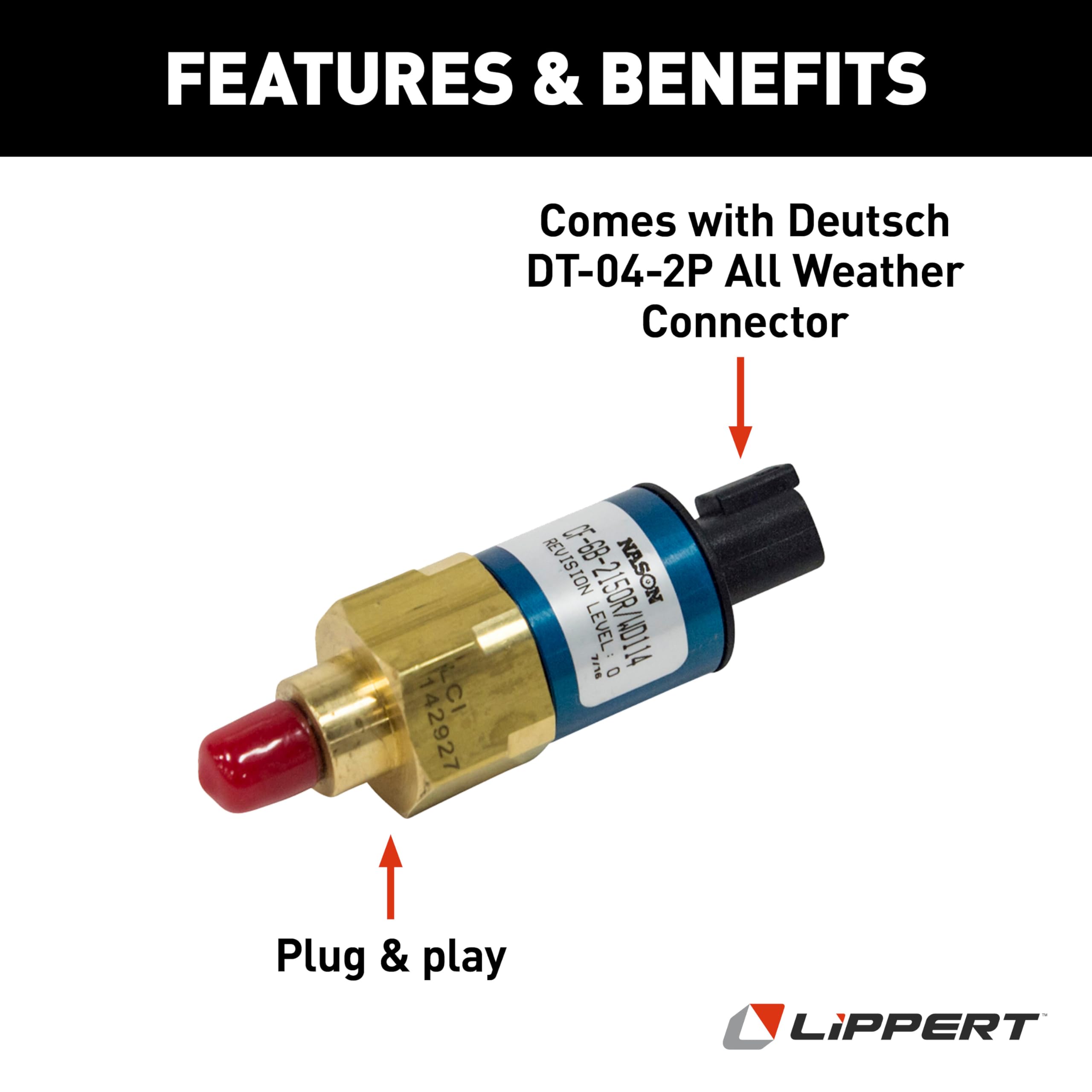 High-Pressure Hydraulic RV Leveling System Pressure Switch, Lippert Replacement, Nason, 2,150 PSI, Deutsch DT-04-2P Plug-and-Play, All-Weather Connector - CD-GB-2150/WD194