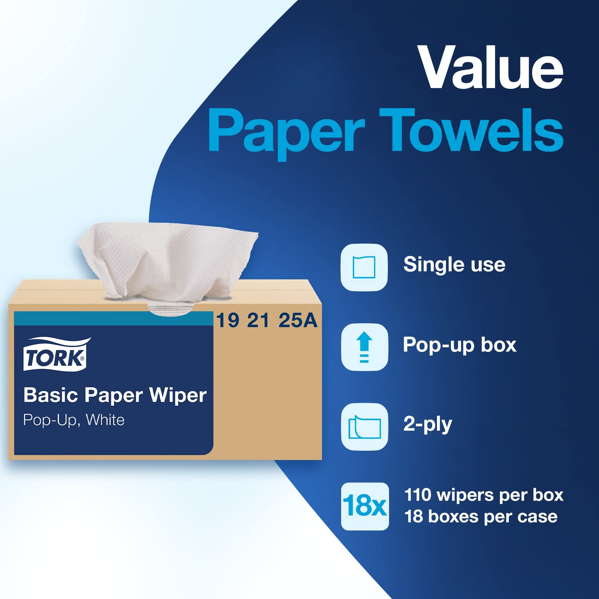 Tork Paper Towels Value White, Pop-up Box, 110 Paper Towels per Pack, 18 Packs
