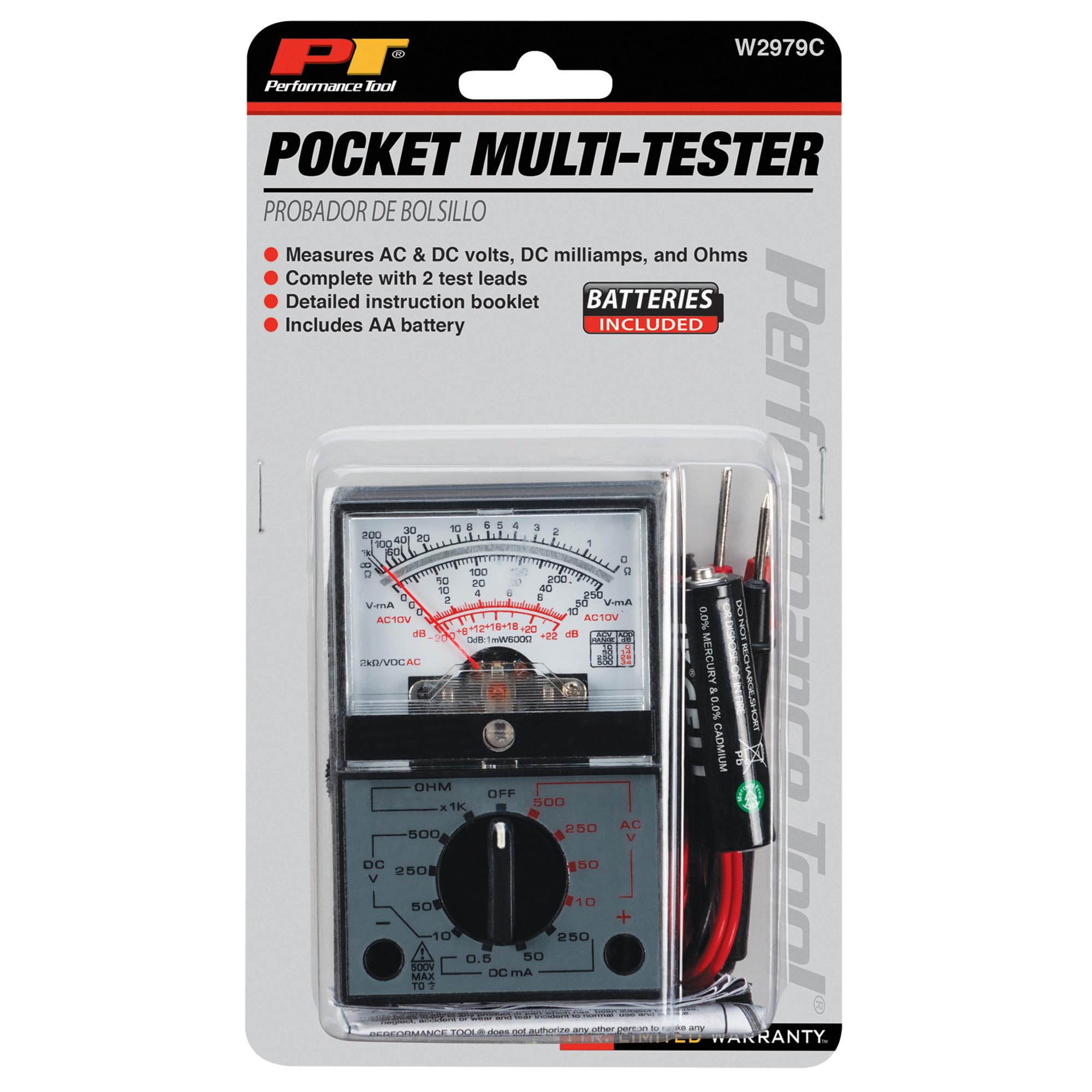 W2979C Performance Tool Volt and Ohm Analyzer - Test AC/DC Circuits with Batteries and Instructions