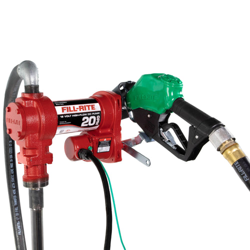 Fill-Rite 12V FR4210HD Fuel Transfer Pump with Discharge Hose & Automatic Nozzle, Green | Gasoline, Diesel, Kerosene, Ethanol & Methanol Blends & Biodiesel
