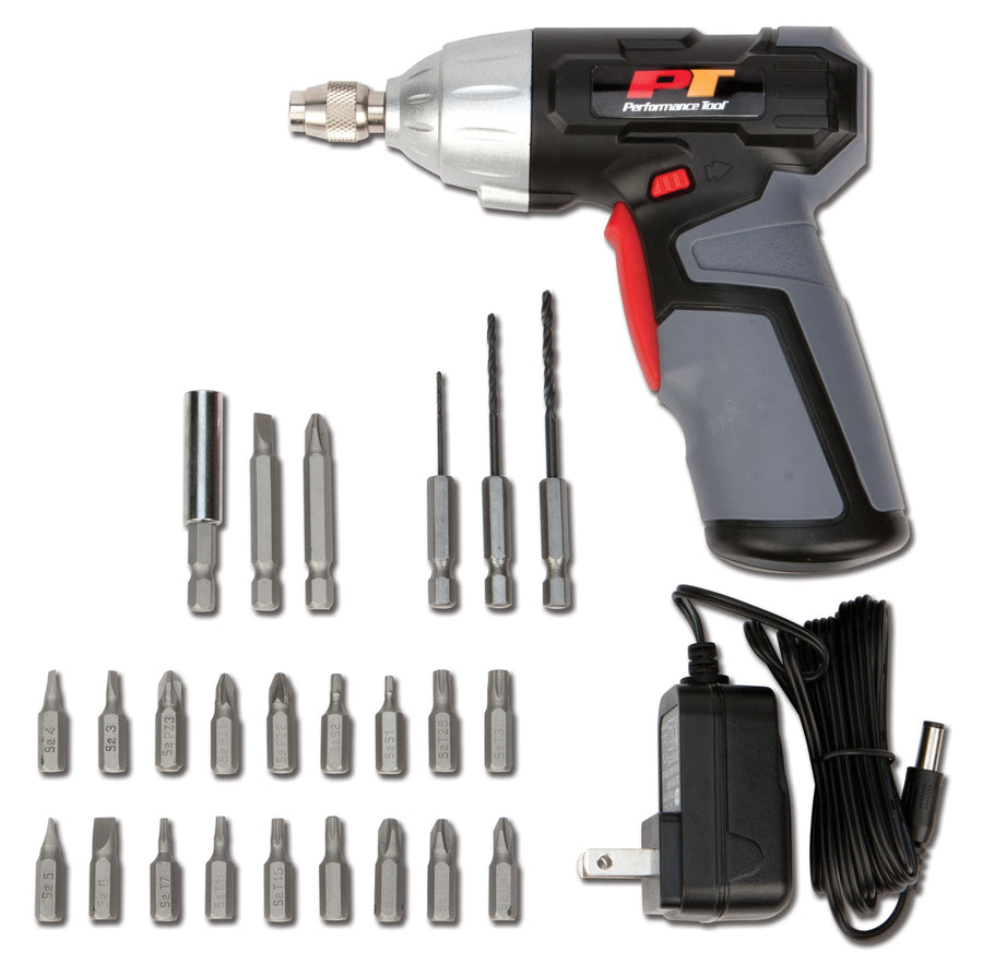 Cordless Screwdriver Performance Tool W50033 with Quick Release Chuck, LED Light, and 24 Accessories - ETL Listed and Title 20 Certified