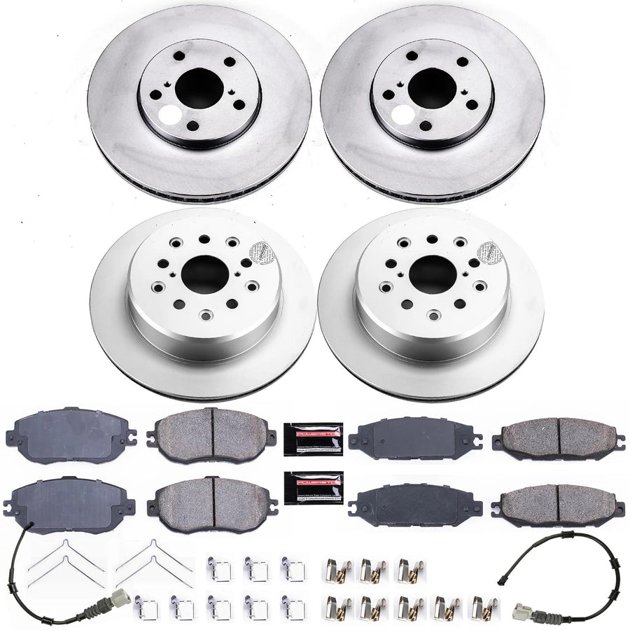 Power Stop Coated Brake Rotor and Ceramic Brake Pads- Front & Rear For Lexus LS400 1993-1994 [Model Specific] CRK4335