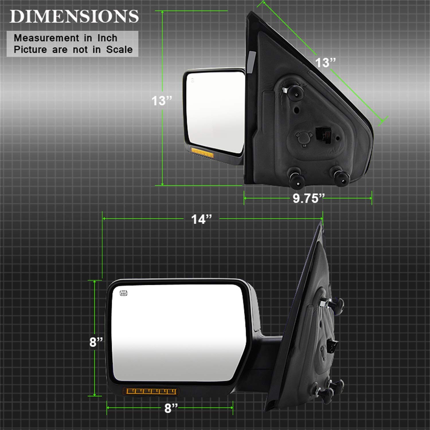 Mirror Xtune MIR-03348AEBH-P-L (Ford F150 04-06 POWER Heated Amber LED Signal OE - Left)