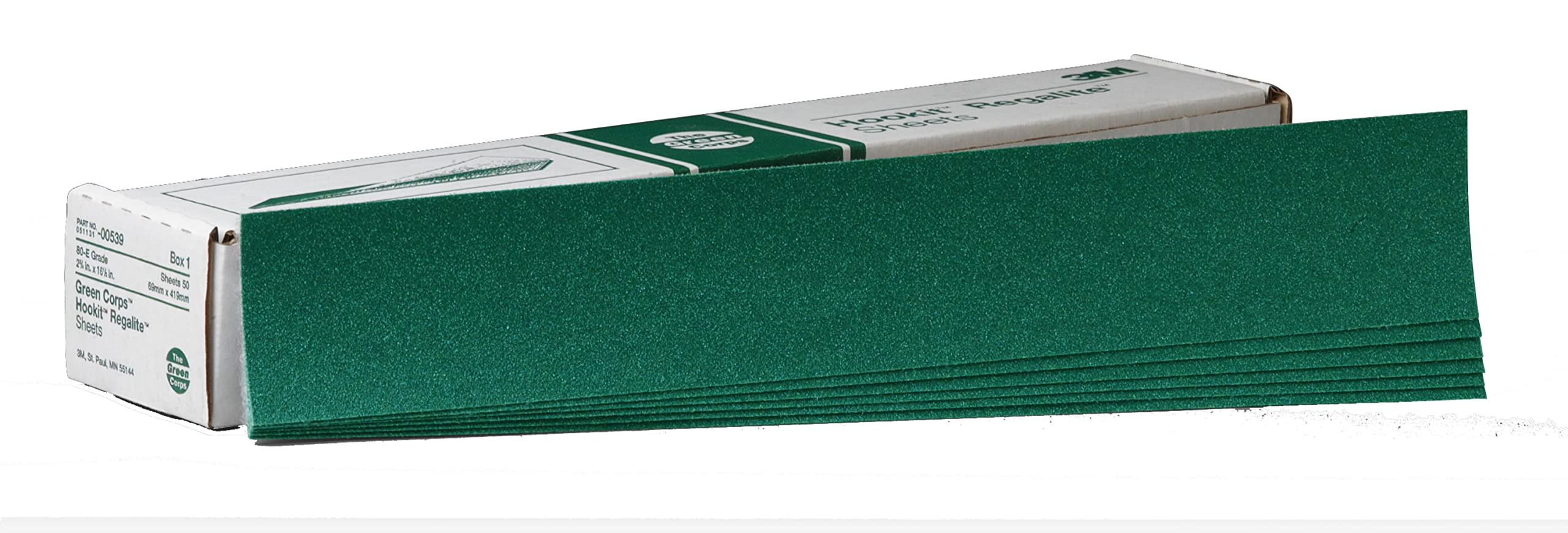 3M Hookit Green Corps Sheet, 00539, 80, 2-3/4 in x 16-1/2 in, 50 Sheets per Carton