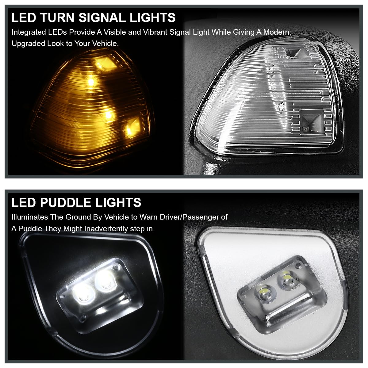 2009 Look SPEC-D TUNING Towing Mirrors w/Turn Signal + Puddle Lights Compatible with 2002-2008 Dodge Ram 1500 2500, Left + Right Pair