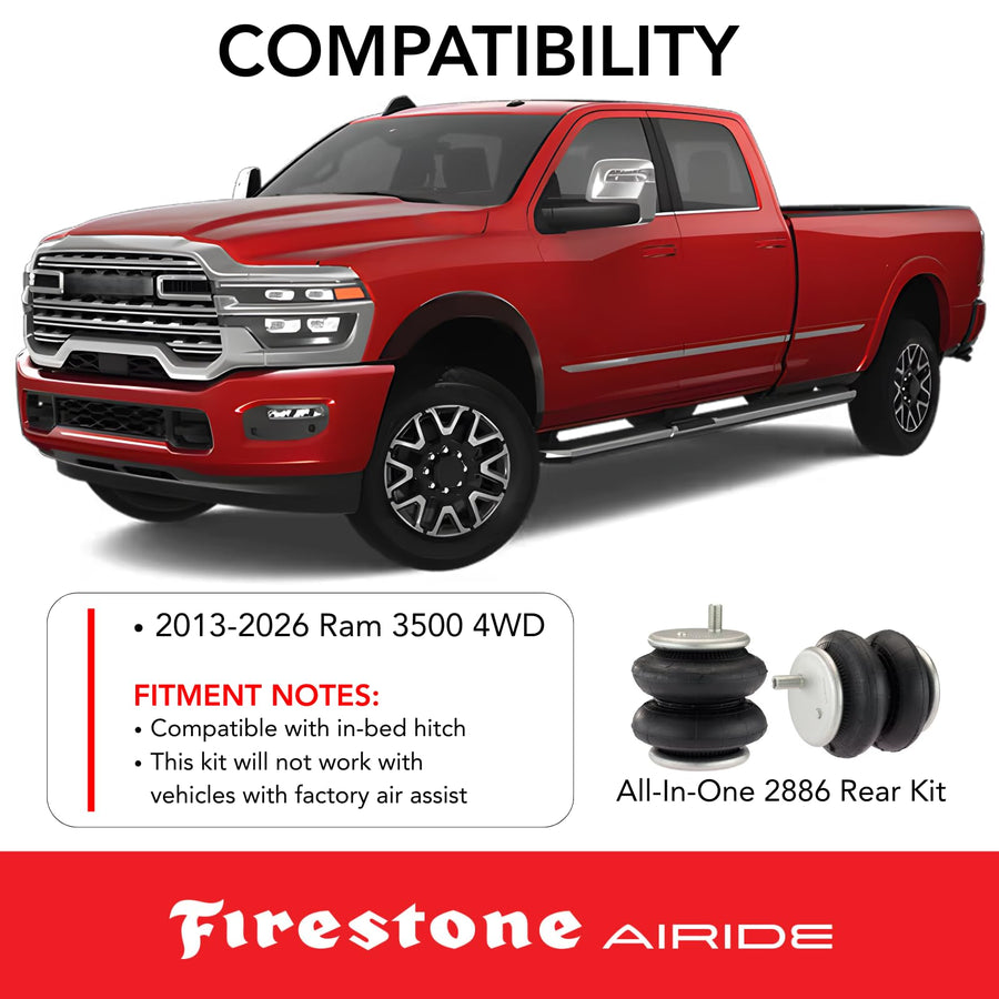 Firestone 2886 Airide All-In-One Wireless Rear Air Spring Kit fits 2013-2026 Ram 3500 4WD without Factory Air Assist | Up to 5,000 lbs Load Capacity | 5-100 PSI | Easy Installation