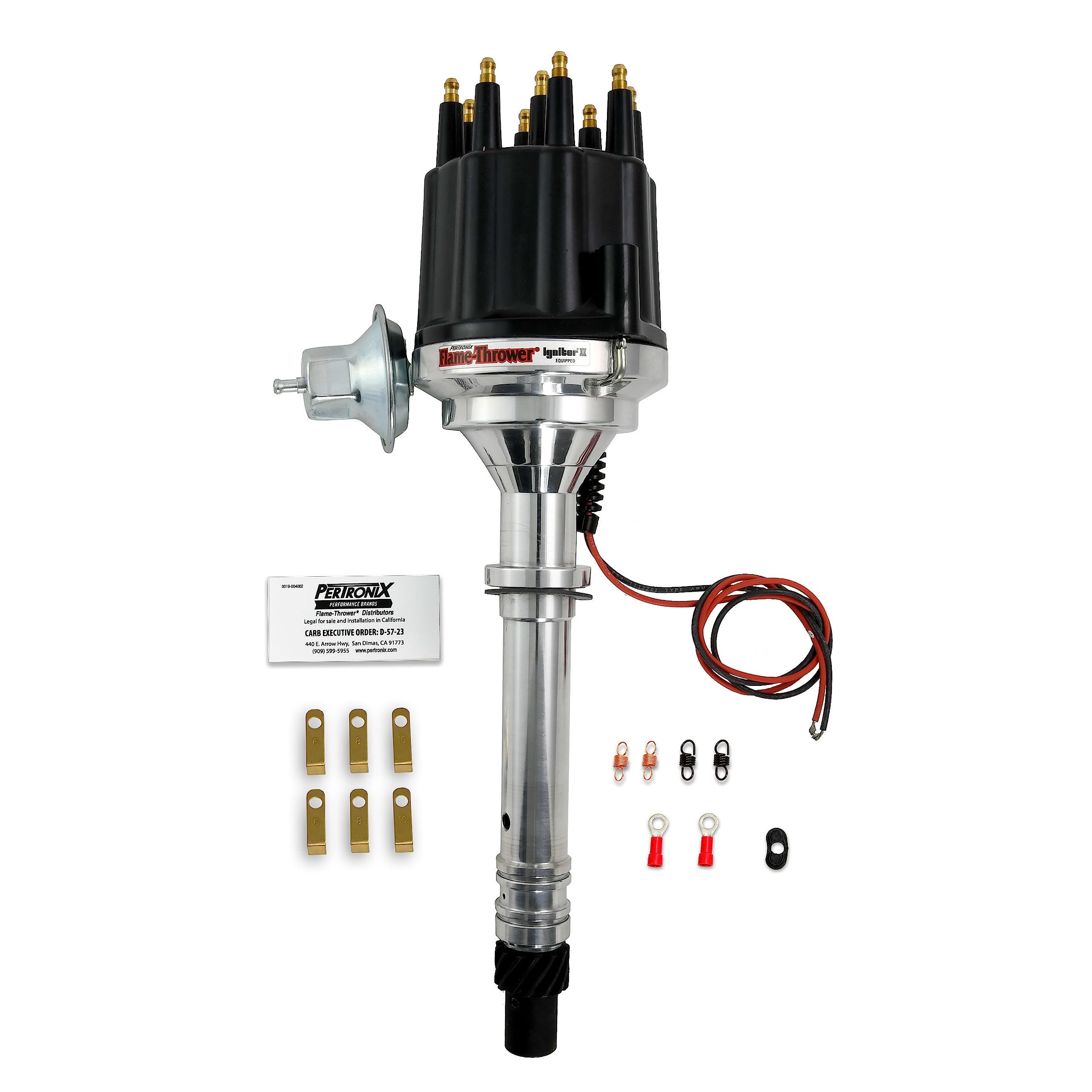 PerTronix D100710 Flame-Thrower Billet Distributor Electronic Ignition with Ignitor II Technology, Compatible with Chevrolet Small Block/Big Block, Plug and Play, Vacuum Advance, Black Male Cap