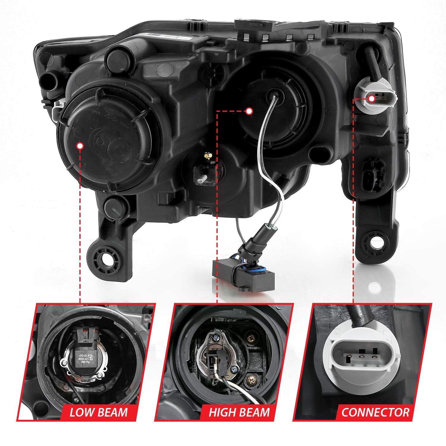 2017-2018 Jeep Grand Cherokee ANZO (111419) Projector Headlights w/Plank Style Switchback - Chrome w/Amber