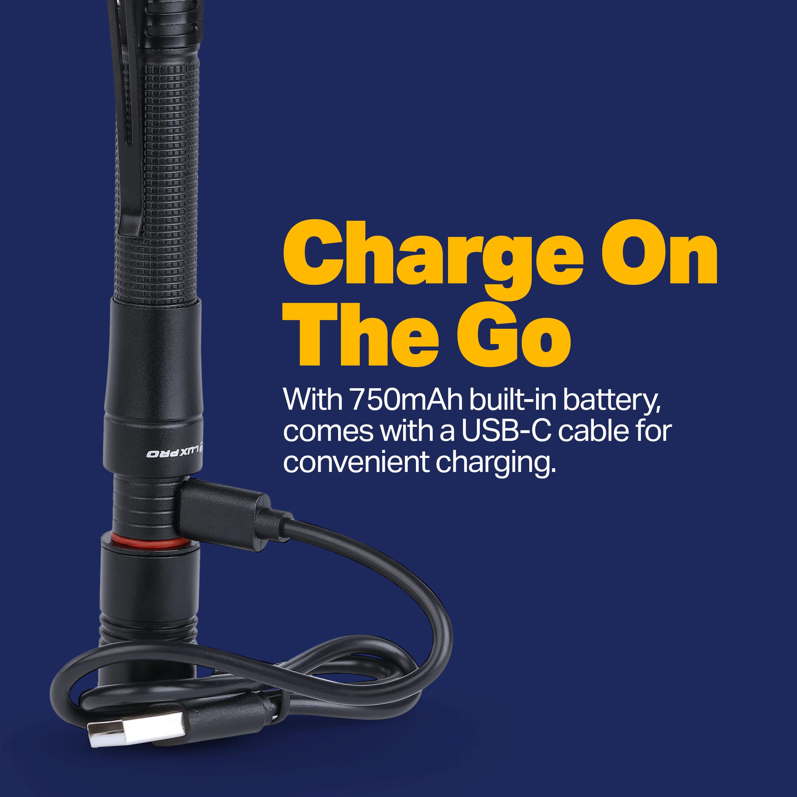 Dual Power LUXPRO Rechargeable Focusing LED Penlight Flashlight with Pocket Clip, 360 Lumen, USB Cable