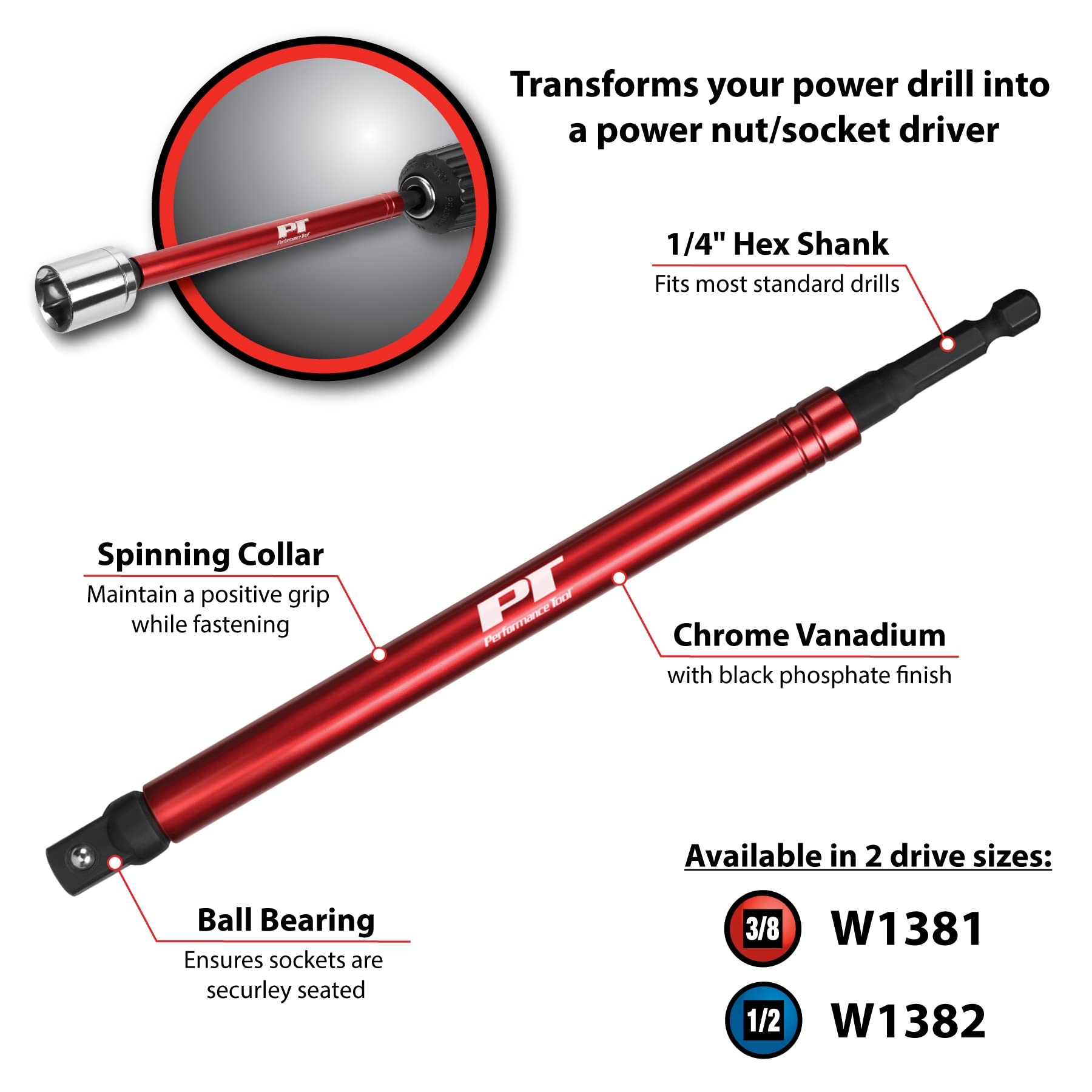 3/8" Drive Performance Tool W1381 8" Socket Adapter for Efficient Socket Access and Precision Mechanics