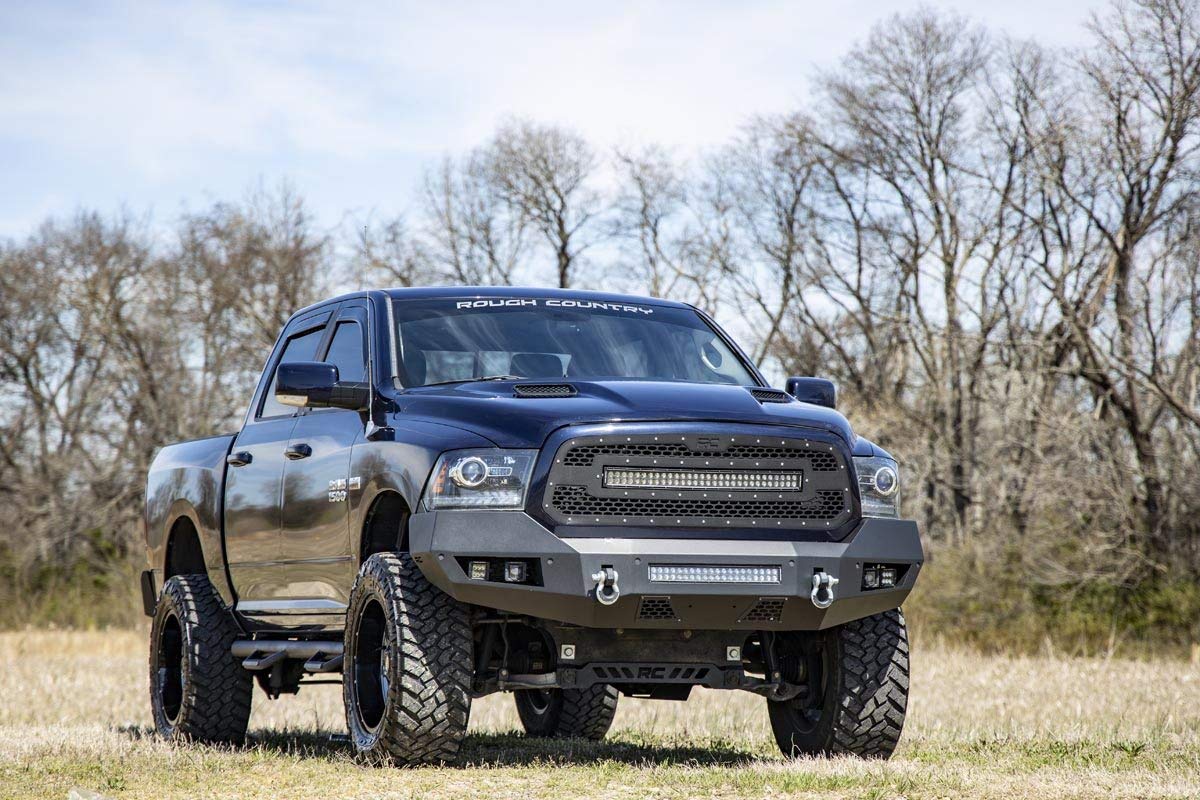 Rough Country Front Heavy Duty LED Bumper for Ram 1500 (2013-2018) Ram 1500 - Quad 2" LED Cubes, 20" LED Light Bar