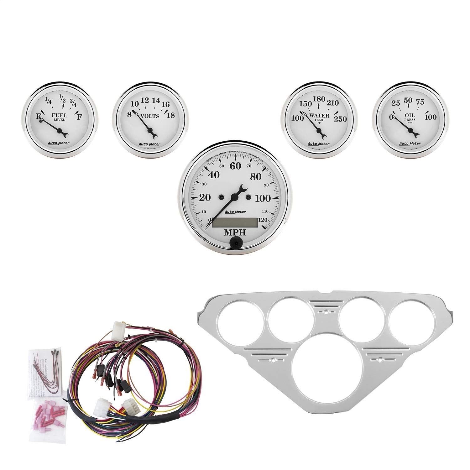Gauge Kit AutoMeter 7036-OTW, 5 Pc, Chevy Truck 55-59, Mph/Fuel/Oilp/Wtmp/Bat, OTW