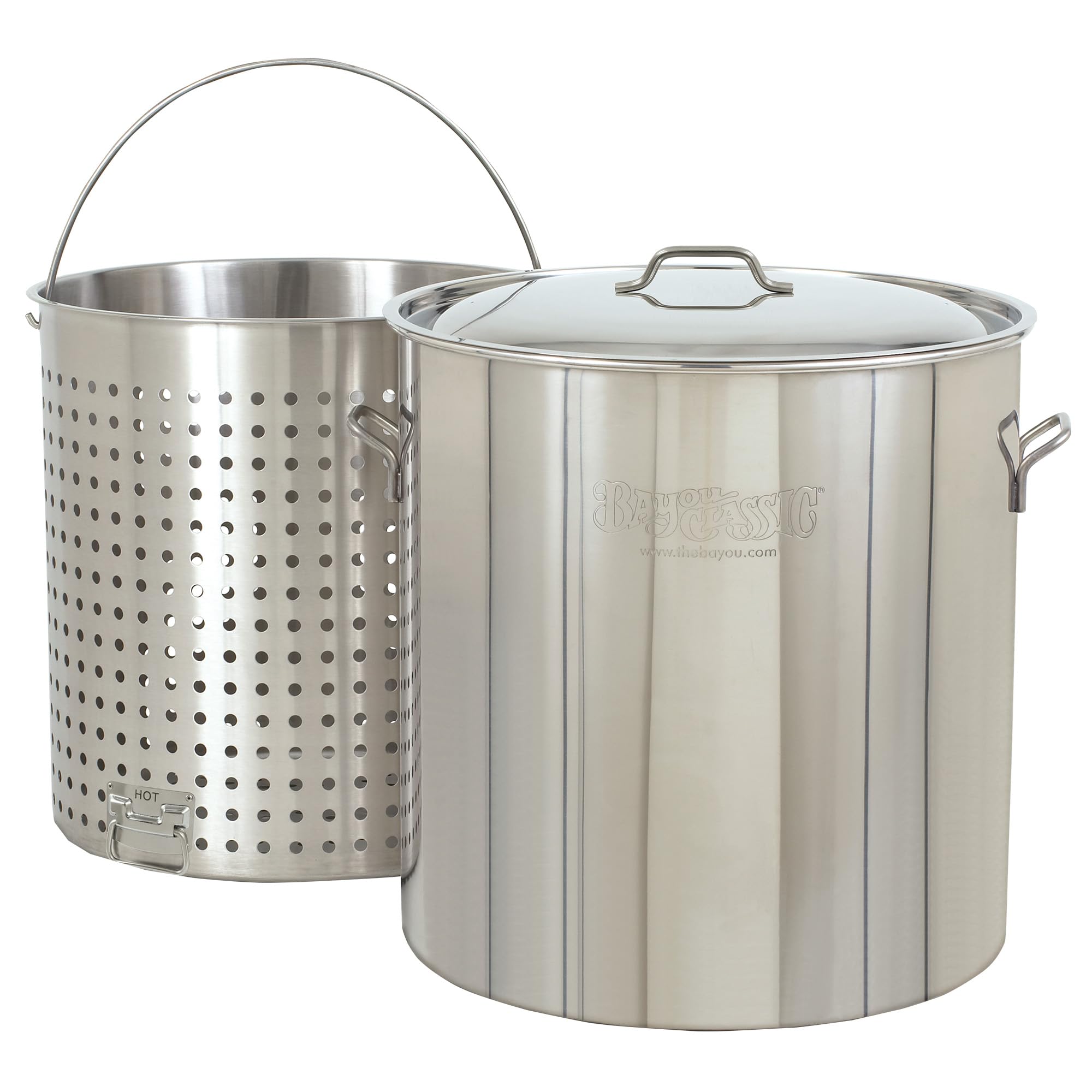 Bayou Classic 1102 Stainless 102-qt Bayou Boiler w/Basket Includes Heavy Welded Handles Perforated Stainless Basket Perfect For Large Batch Cooking of Crawfish Crabs Shrimp Lobster And More