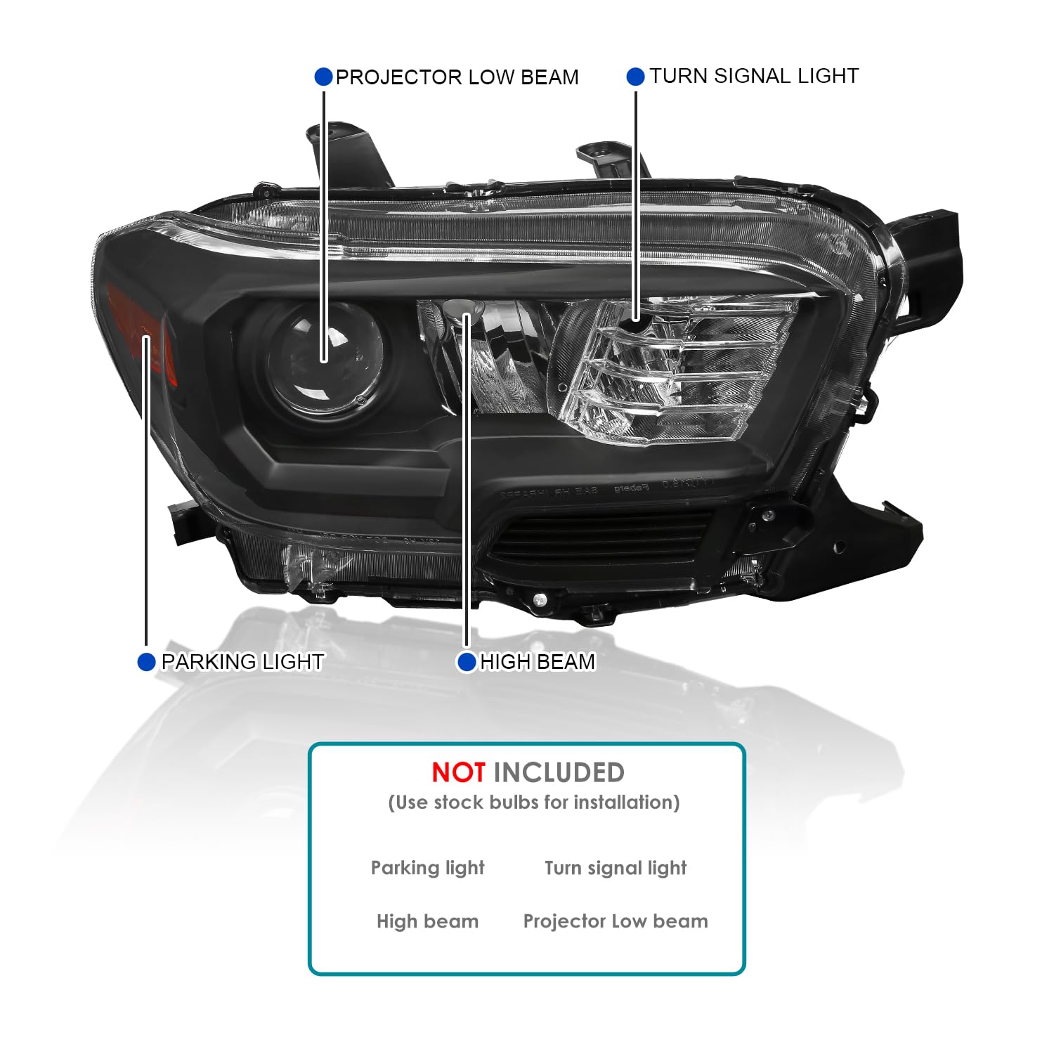 Black Projector Headlights SPEC-D TUNING Compatible with 2016-2022 Toyota Tacoma without factory LED daytime running lights, Left + Right Pair Headlamps Assembly