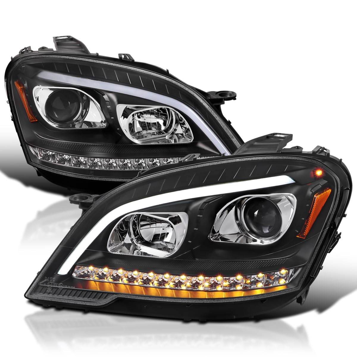 Matte Black SPEC-D TUNING Projector Headlights with LED Sequential Turn Signals Compatible with 2009-2011 Mercedes Benz W164 ML320, Left + Right Pair Headlamp Assembly