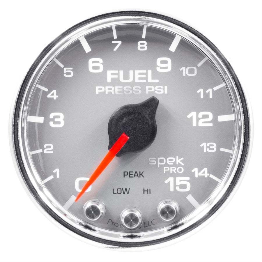 Gauge AUTO METER P31521 Fuel Press (Spek-Pro Gauge, 2 1/16", 15Psi, Stepper Motorwith Peak & Warn, Slvr/Chrm, Spek-Pro)